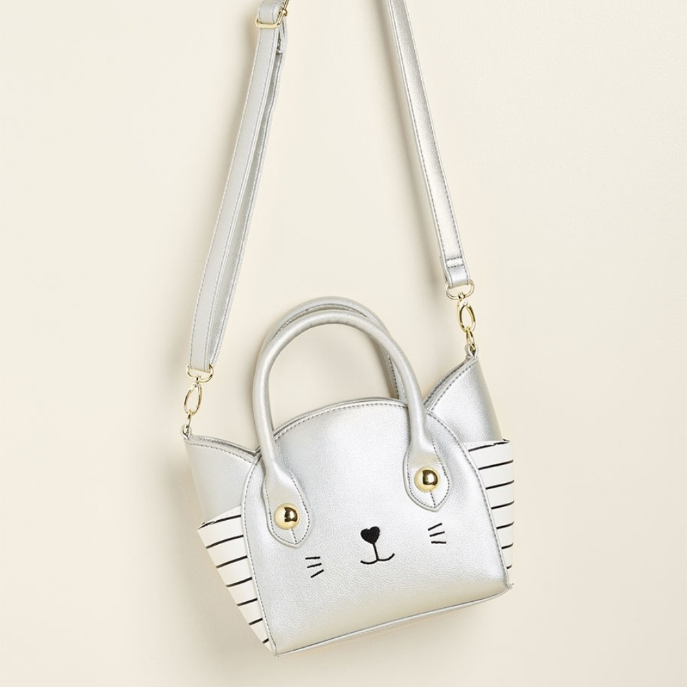 NWT Betsey Johnson Silver Kitschy Kitty Bag
